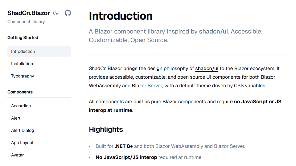 Screenshot of ShadCn.Blazor