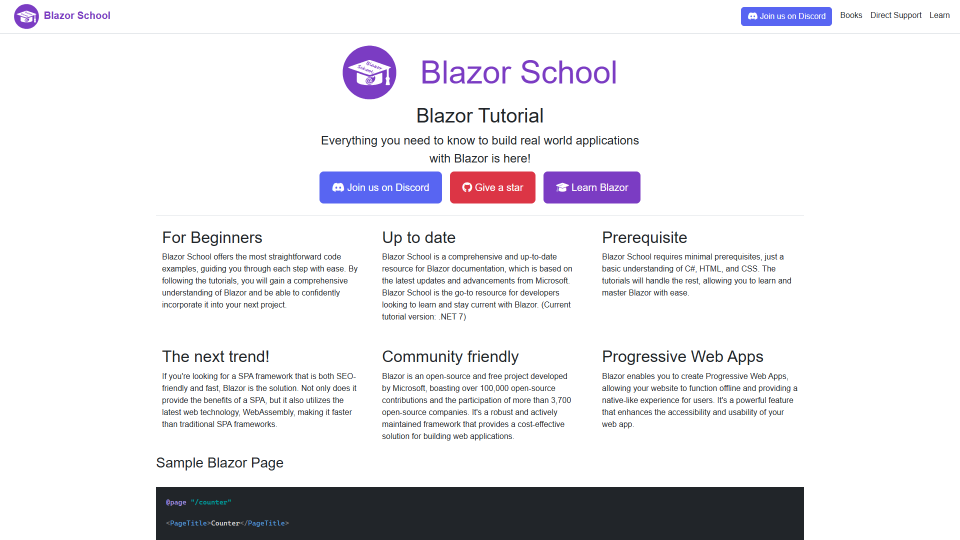 Screenshot of Blazor School