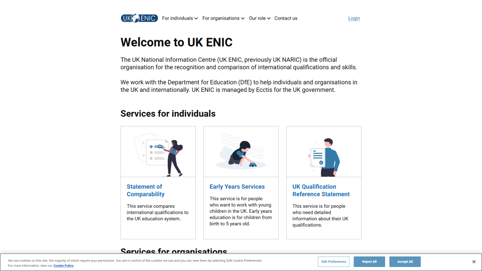 Screenshot of Homepage | UK ENIC