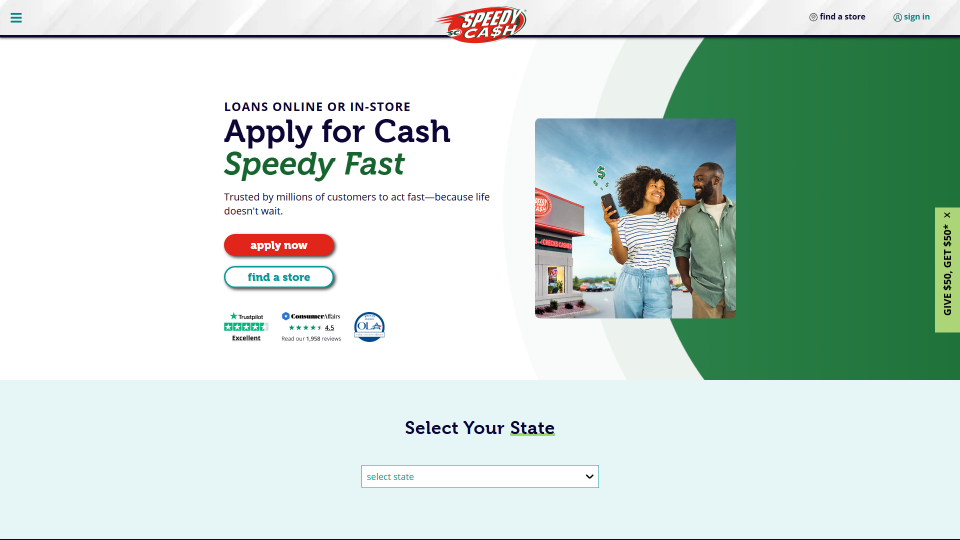 Screenshot of Payday Loans, Cash Advances & Check Cashing | Speedy Cash