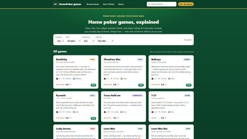 Screenshot of HomePoker.games