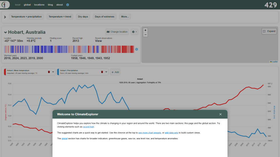 Screenshot of ClimateExplorer