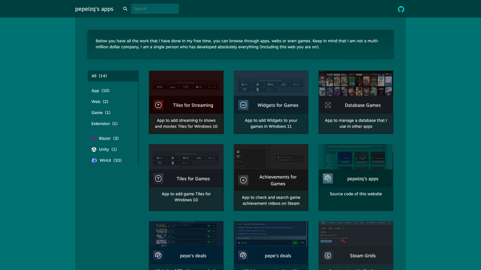 Screenshot of pepeizq's apps